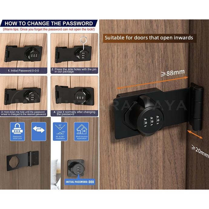 PLATO Gembok Overpal Grendel Kode Digit Kunci Pintu Lemari NLS