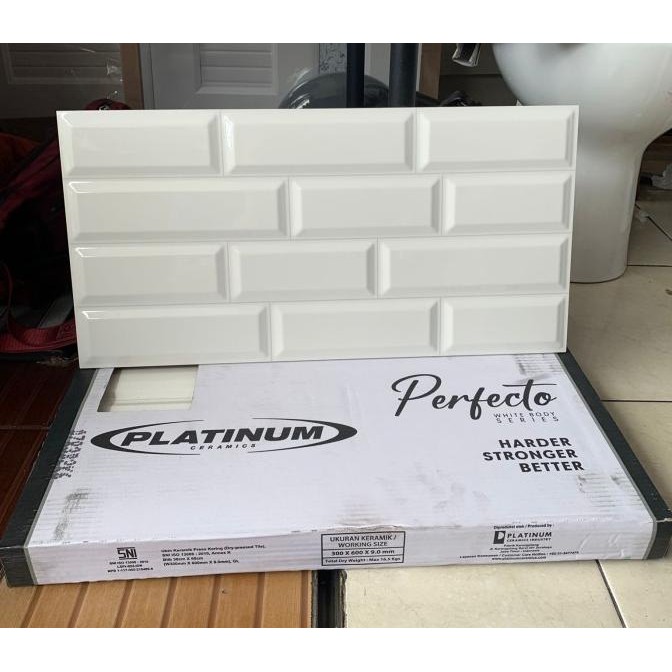 BEBAS ONGKIR - KERAMIK PLATINUM 30X60 KOBE WHITE MOTIF BATA PUTIH DAPUR WC TOILET