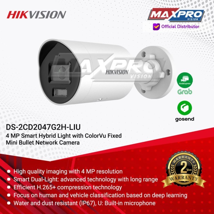 DS-2CD2047G2H-LIU - HIKVISION IP CAM 4MP HYBRID COLORVU BULLET AUDIO