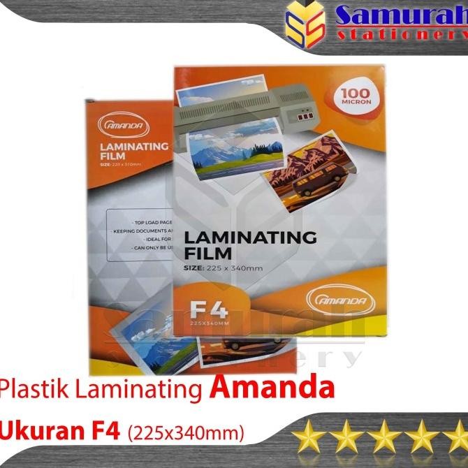 

Terlaris Plastik Laminating Film F4 Folio Amanda 100 Micron isi 100 225 x 340mm SALE