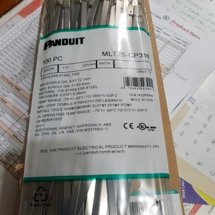 

TERBARU - Panduit Stainless Steel Cable Ties MLT2S-CP316 /100 piece / 1 pack