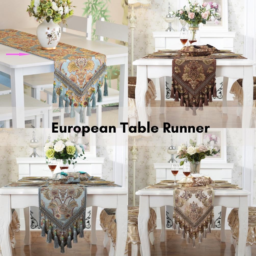 Rile European Table Runner / Taplak Meja Tamu Tebal Bordir Timbul Meja Makan Buffet Preum Elegant Pa