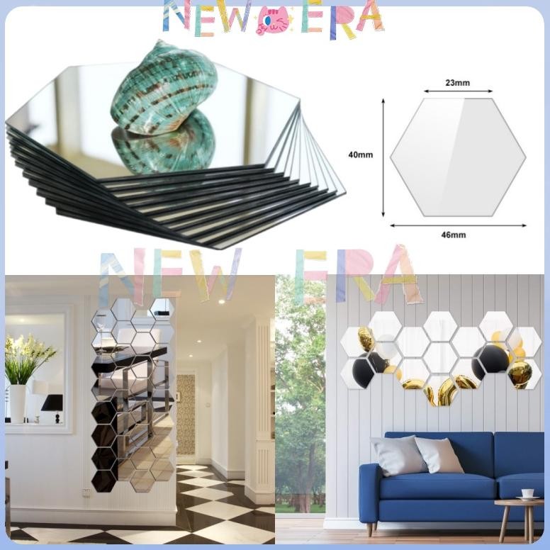 NewEra Hexagonal Cermin Tempel Kaca 1PC Stiker Cermin Dinding Anti Pecah Segi Enam Tempel Sticker Ka
