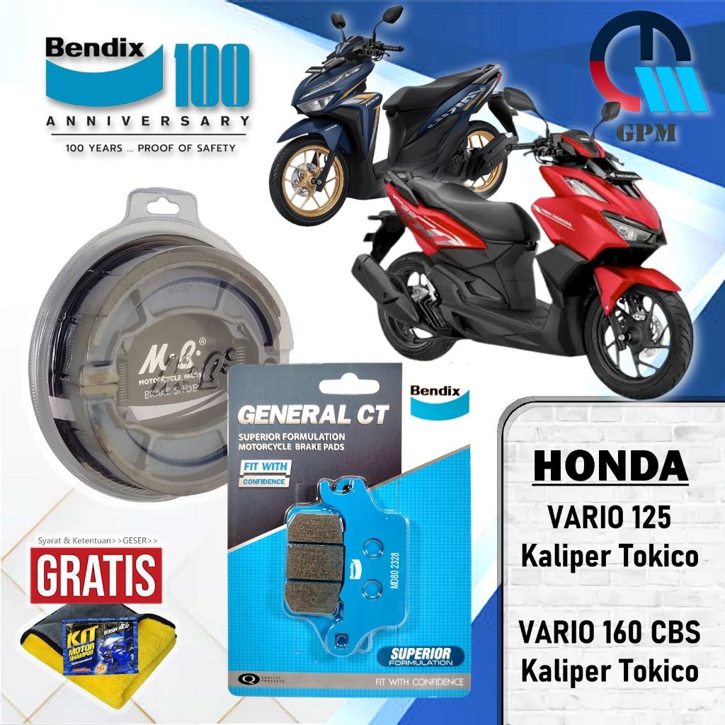 Kampas Rem Honda Vario 160 CBS, Vario 125 Kaliper Tokico Depan Belakang Bendix