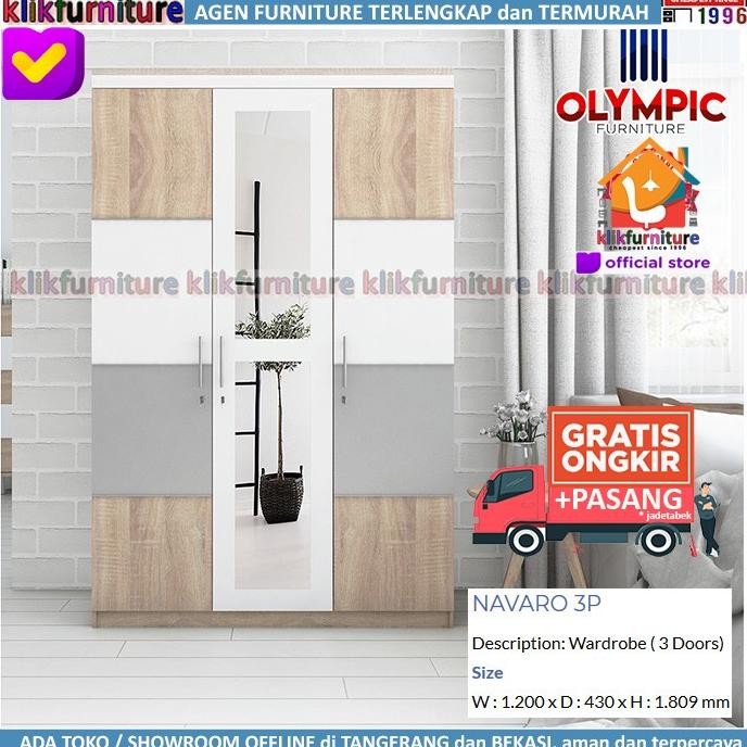 Lemari Navaro Olympic 3 Pintu Cermin Minimalis