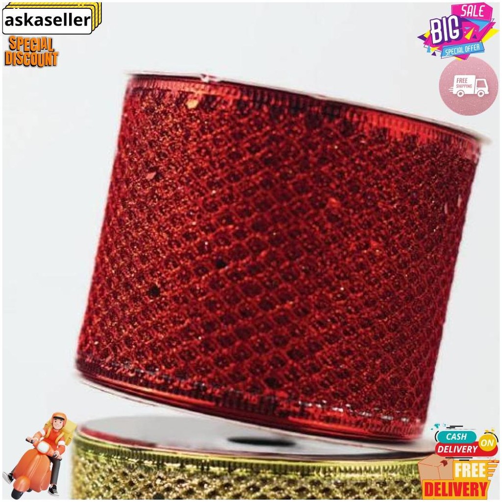 

Pita Roll Gulung Hiasan Pohon Natal Motif Normal Jala Fabric Panjang 270Cm Red Gold Silver D Promo Puncak