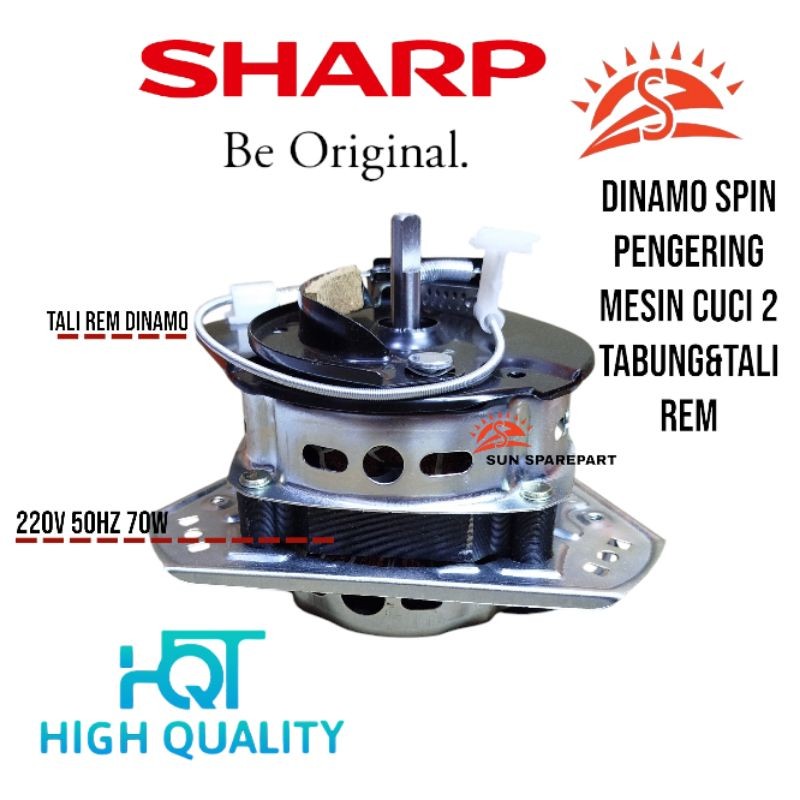 dinamo spin pengering mesin cuci SHARP 2 tabung plus tali rem full set 70watt