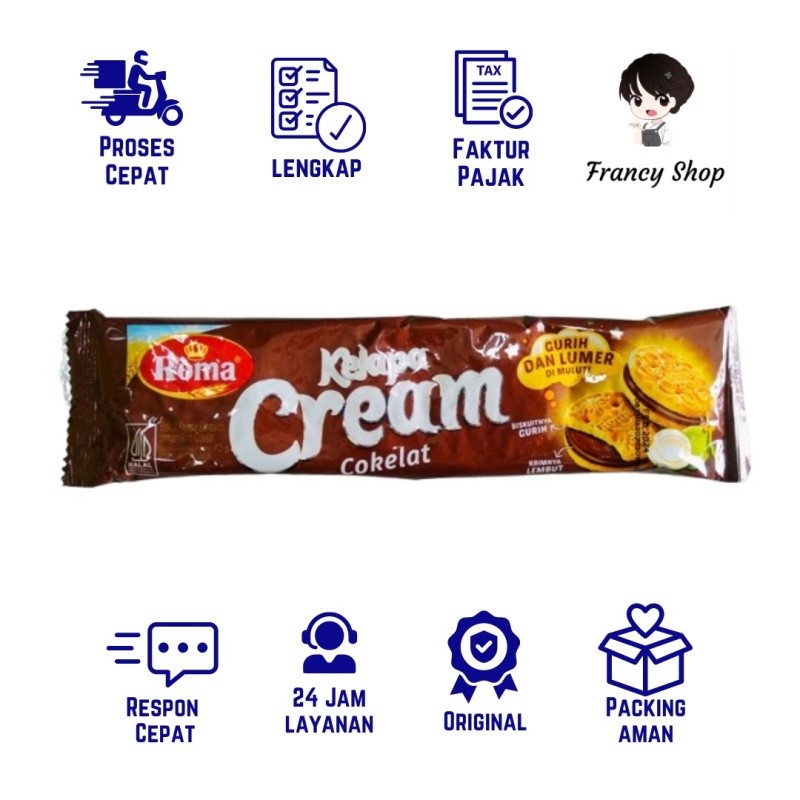 

Biskuit Roma Kelapa Cream Chocolate Coklat 42 gr