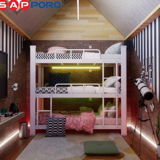 Sapporo Arida - Ranjang Susun Besi 3 Tingkat | Divan Susun 3 Tingkat