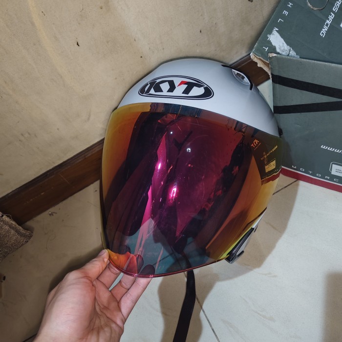 Kyt Nfj Asphalt Grey Helm Half Face Spoiler Visor Iridium Red Rose Gold Lengkap Size L Second Bekas