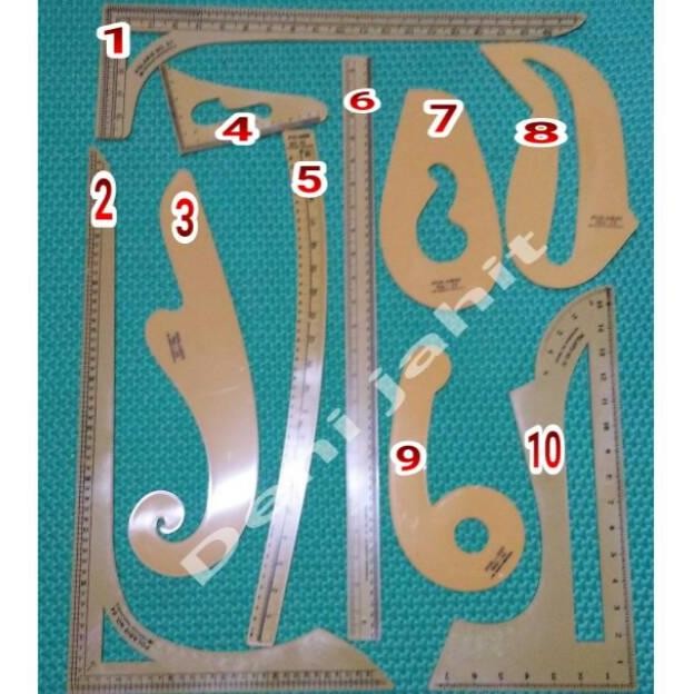 

Penggaris pola jahit komplit 10pcs+free 2 pengaris mini
