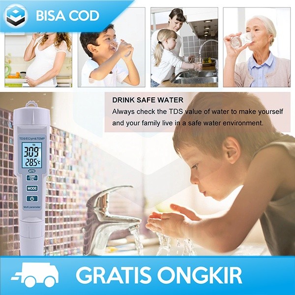 ALAT UKUR KADAR KUALITAS AIR DIGITAL PH TEMPERATURE METER 3IN1 AKURAT