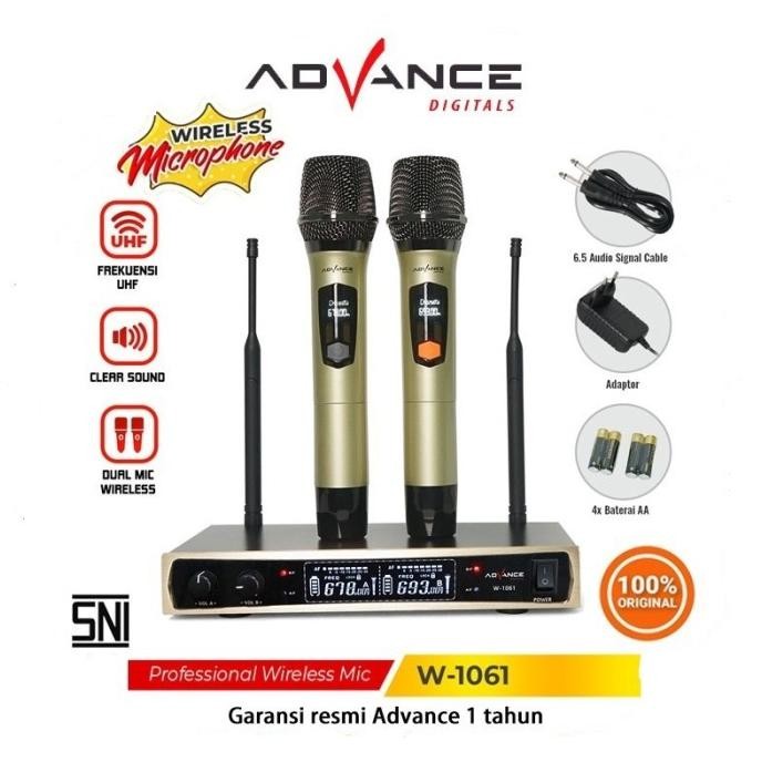 >>>>>] MICROPHONE DOUBLE WIRELESS ADVANCE W1061 TANPA KABEL W 1061