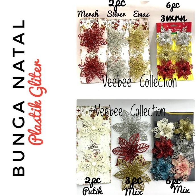 +%+%+%] Bunga gliter hias pohon natal/ bunga natal/ hiasan natal/ christmas