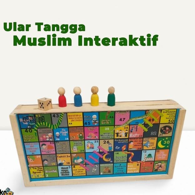 Mainan Anak Keluarga Board Game Ular Tangga Kayu Muslim Snake Lr