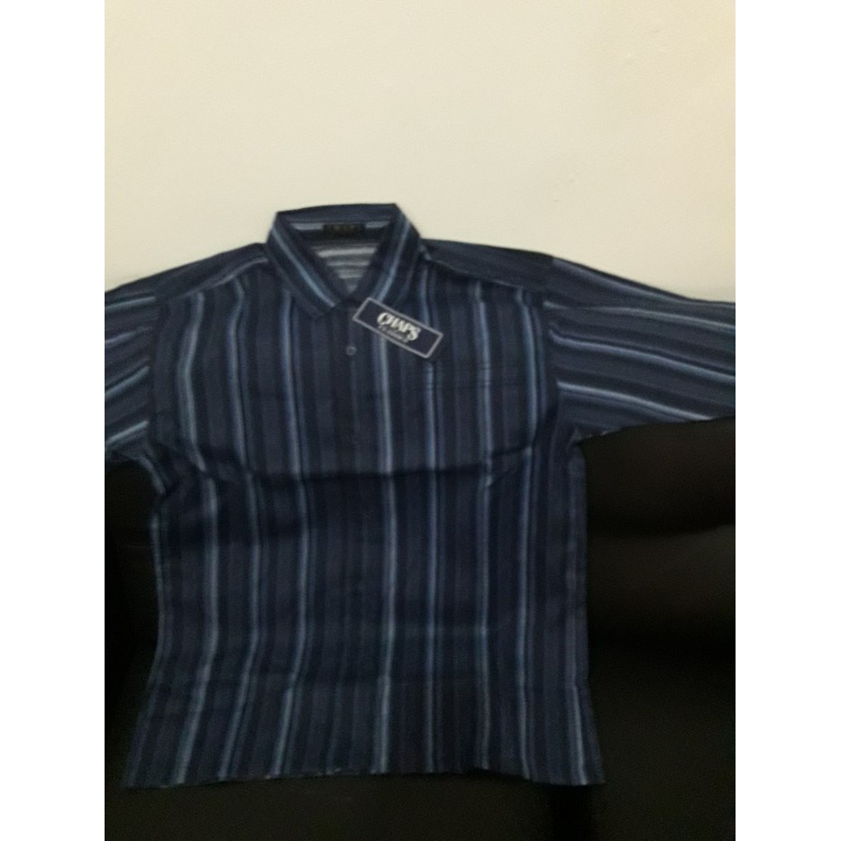 Kemeja Pria Biru Tua Motif Garis Baju Santai