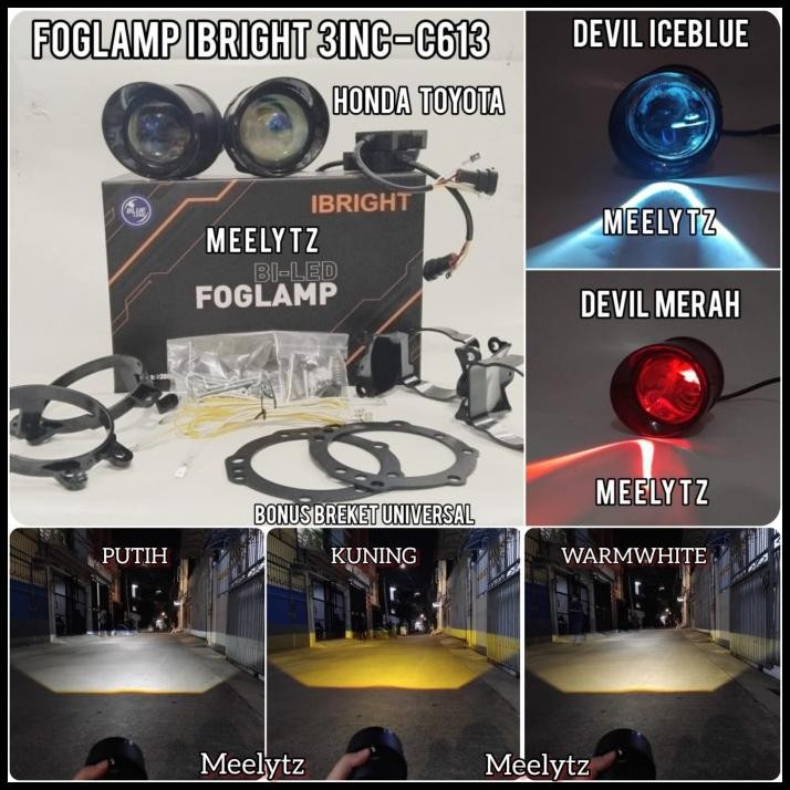 Sepasang Foglamp Ibright C613 Blue Lens 3 Inc High Low  Toyota Honda Plus Breket Universal Waterproo