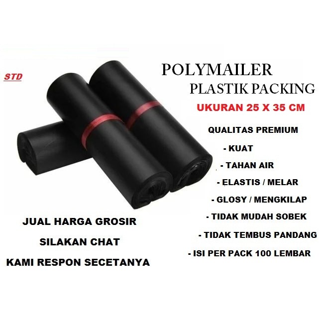 

PLASTIK PACKING HITAM GLOSY UKURAN 25X35 ISI 100 LEMBAR KUAT DAN LENTUR PREMIUM
