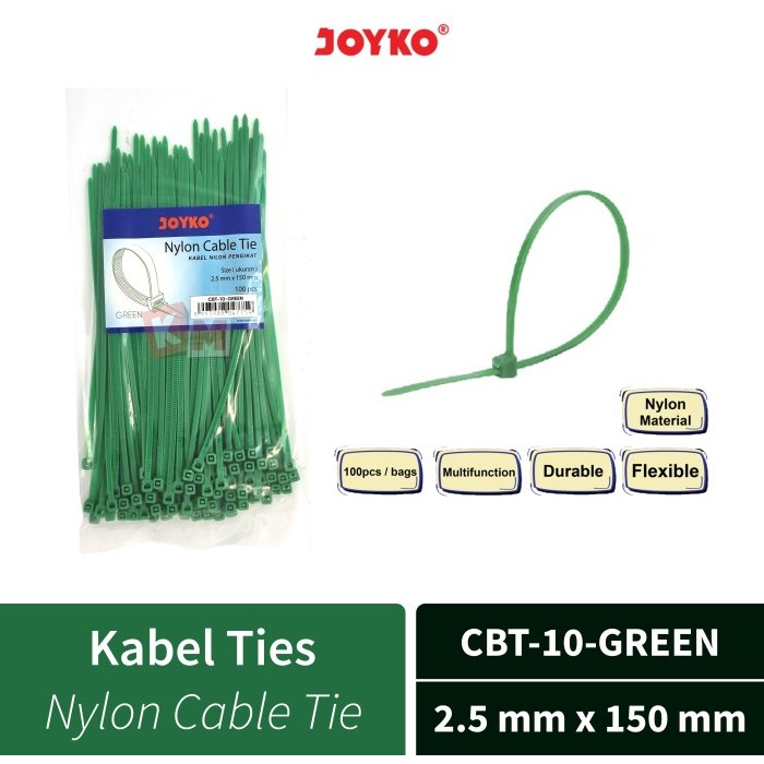 

TERMURAH - Nylon Cable Tie Kabel Ties Nilon Joyko CBT-10-Green 2.5 mm x 150 mm