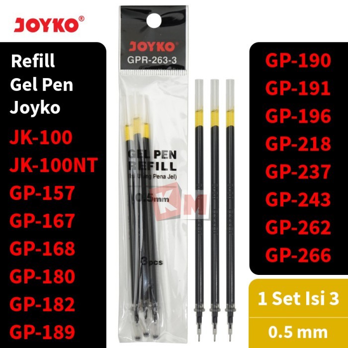 

TERMURAH - Gel Pen Refill Isi Ulang Pen Pulpen Joyko GPR-263-3 0.5 mm 1 Set Isi 3