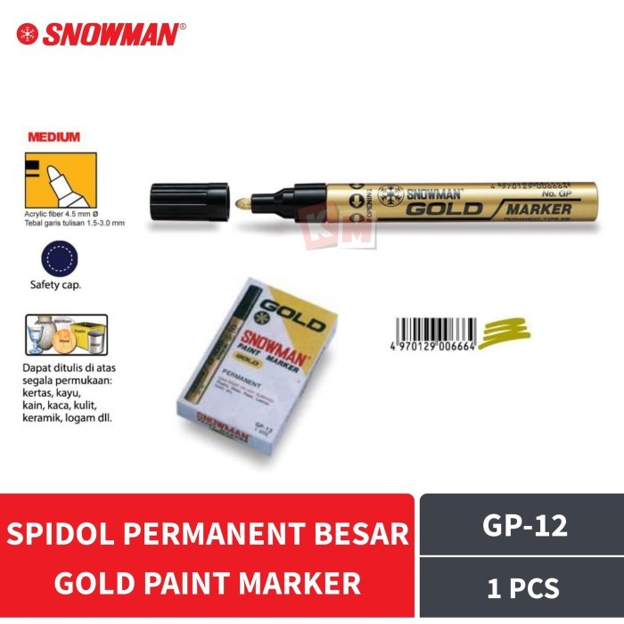 

Spidol Permanent Paint Marker Gold Snowman GP-12 GP12 Permanen Emas