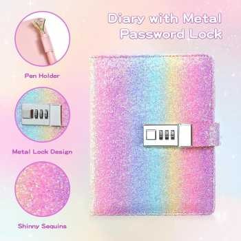 

JIALILI Buku Diary Notebook Catatan Jurnal B6 256 Halaman with Lock Rainbow