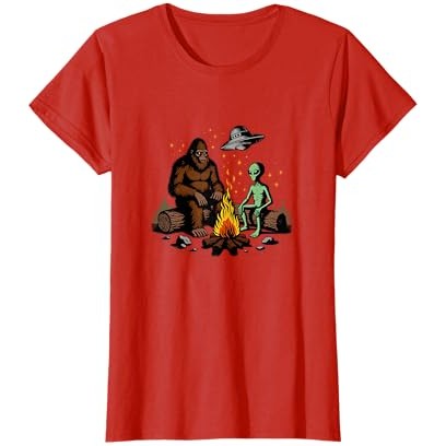 Hadiah Api Unggun Bigfoot Dan Alien Untuk T-Shirt Pecinta Luar Ruangan |87QMm60D|