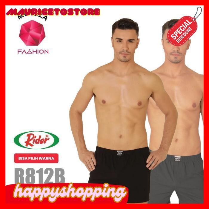 CELANA DALAM PRIA BOXER - RIDER SPORT R812B - HITAM / ABU POLOS TERDEPAN