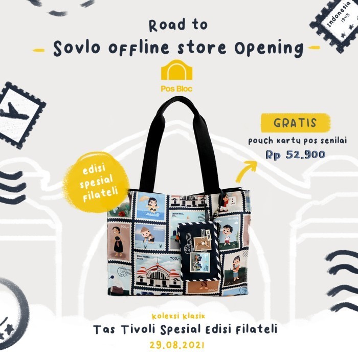Sovlo Tivoli Tote Bag edisi Filateli - Tas Pundak Wanita