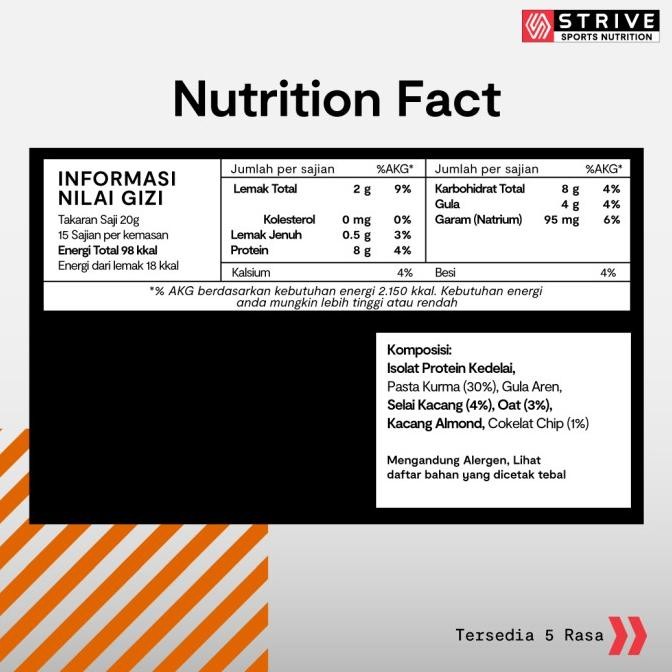 

Strive Protein Bar Rasa Selai Kacang Cokelat Chip - 1 Box Isi 5Pcs