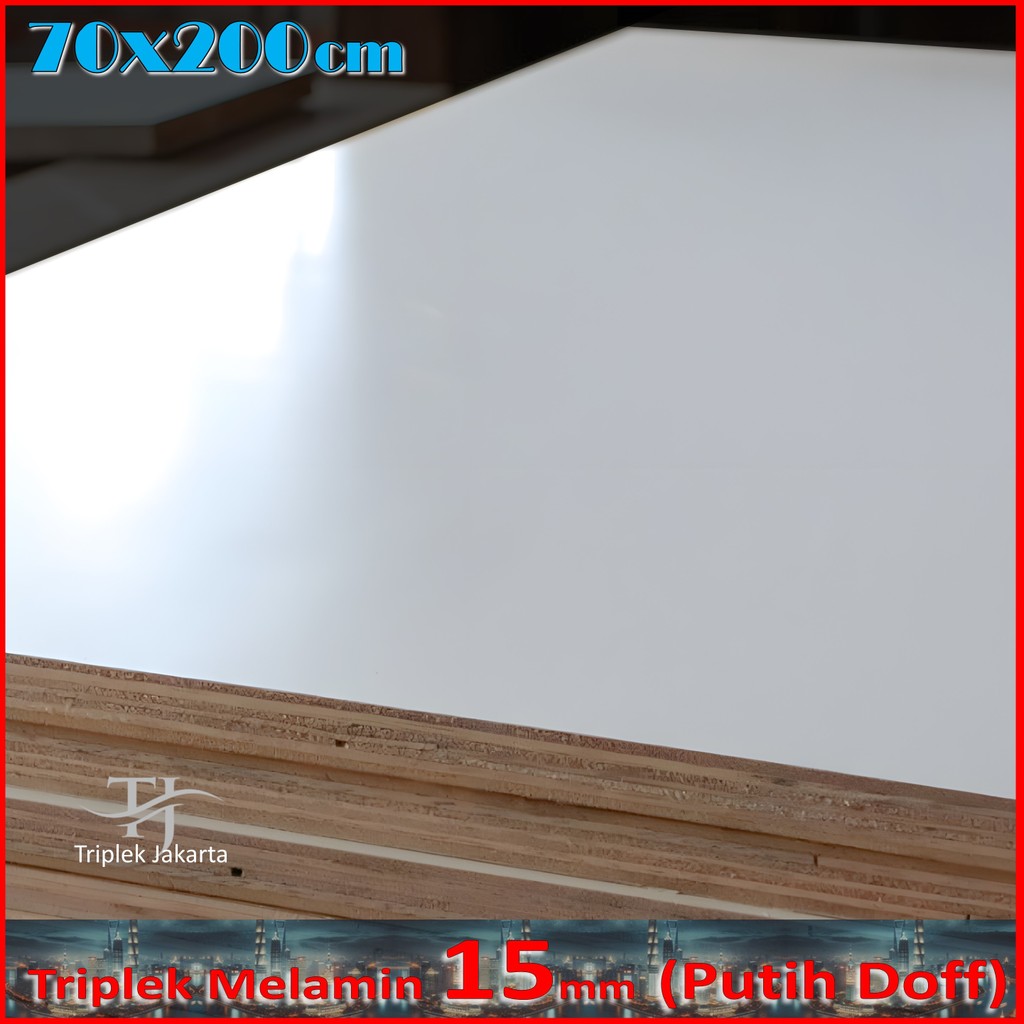 Triplek Melamin 15mm 70x200 cm ( 200x70 cm ) Triplek Putih Doff 1 Muka 15 mm 70x200 cm