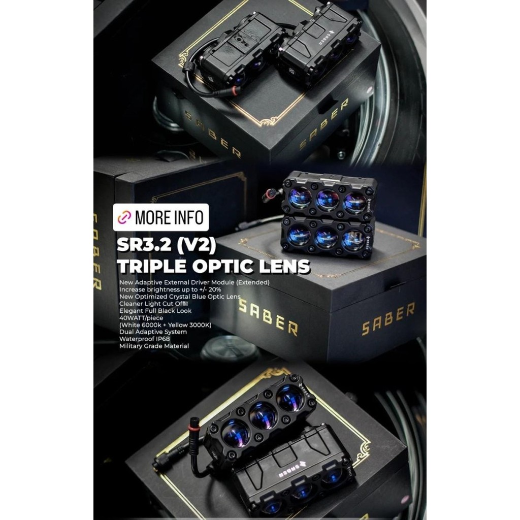 Mini Projector Saber SR3 LED grill foglamp putih 2 mode