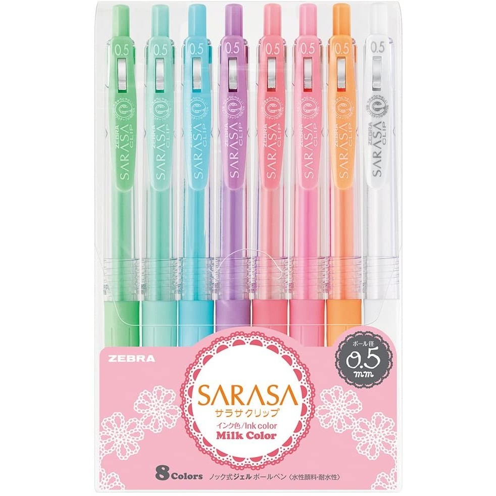 

Zebra Sarasa Clip 0.5 mm Gel Ballpoint Pen Milk Set of 5 8 Color