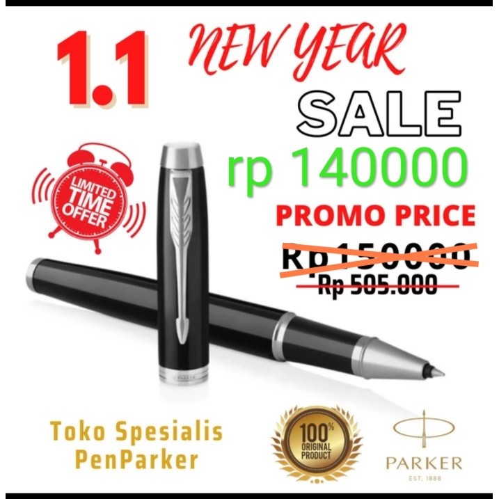 

roller ball parker im new promo satuan hitam klip silver original