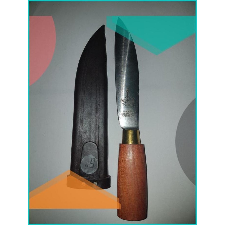 Pisau Cap Garpu 5 inch Lancip Ring Kuningan + Sarung Solingen Germany