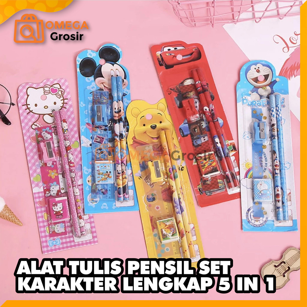 

OG Alat Tulis Sekolah Karakter Set 5In1 Paket Lengkap Peralatan Menulis Pensil Penggaris Penghapus Rautan Mini Stationery Set Character 5 in 1