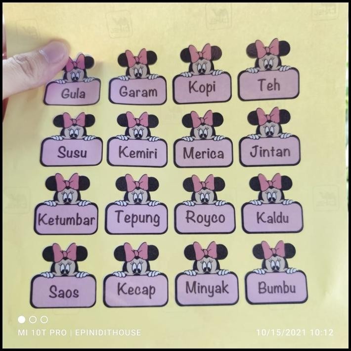 

BEST DEAL STIKER TOPLES MINNIE MOUSE LABEL NAMA BUMBU DAPUR TEMPEL ANTI AIR MURA