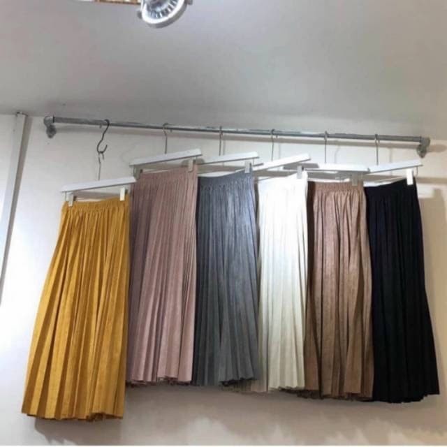 Rok Plisket Suede Bkk, Rok Suede, Skirt Suede