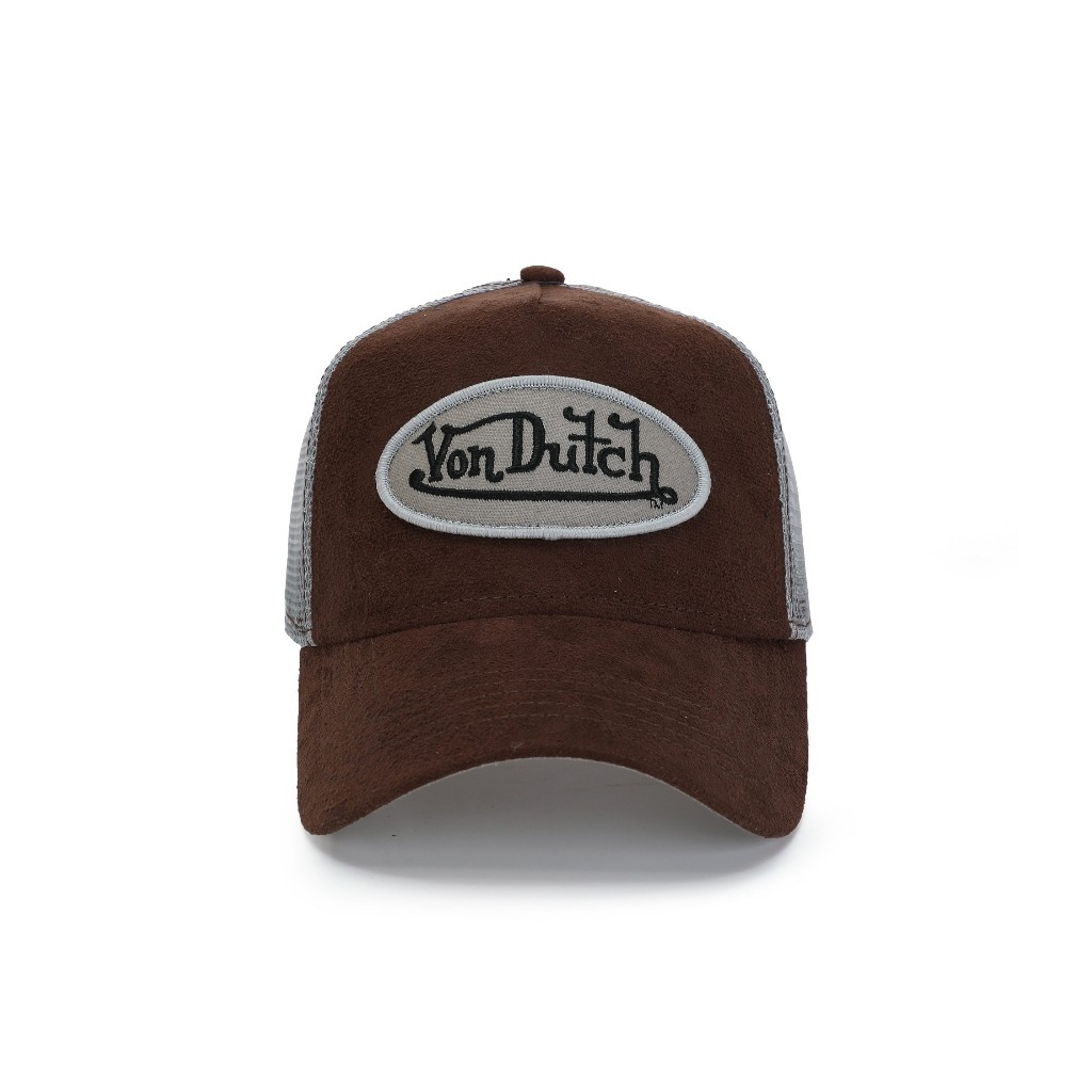 VON DUTCH BROWN AND GREY SUEDE TRUCKER |PCaiHbdp|