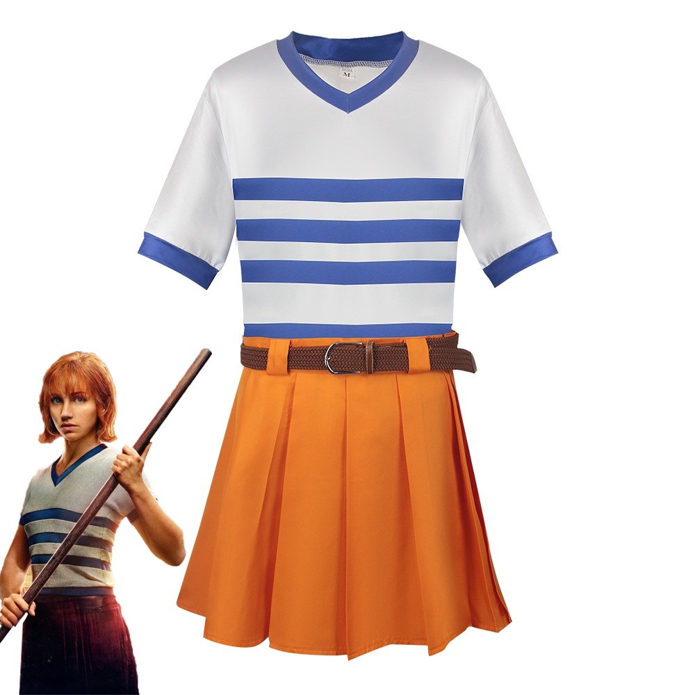 Kostum Cosplay Anime Wanita Serial TV Aksi Langsung One Piece Set Setelan Baju Rok Nami Pakaian Pert