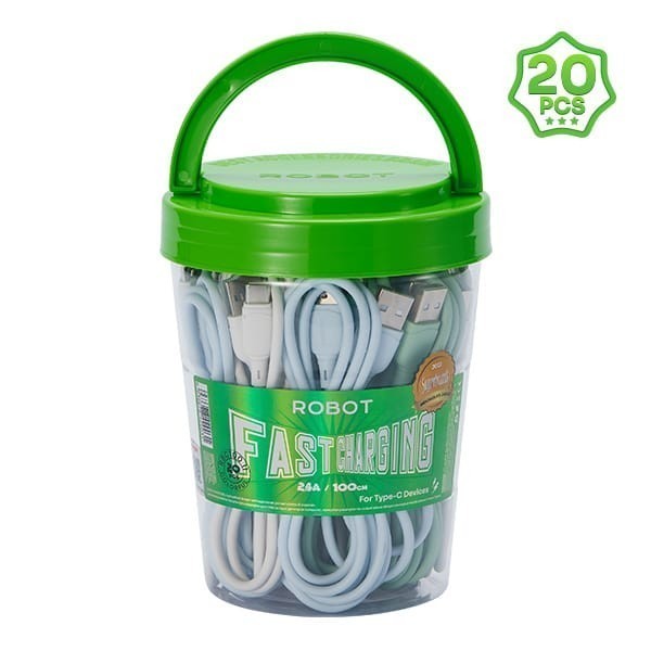TERBARU - Kabel Data Tipe C / Type C USB ROBOT RBC100S 1 Toples 1m Colorful (1 Toples isi 20pcs)