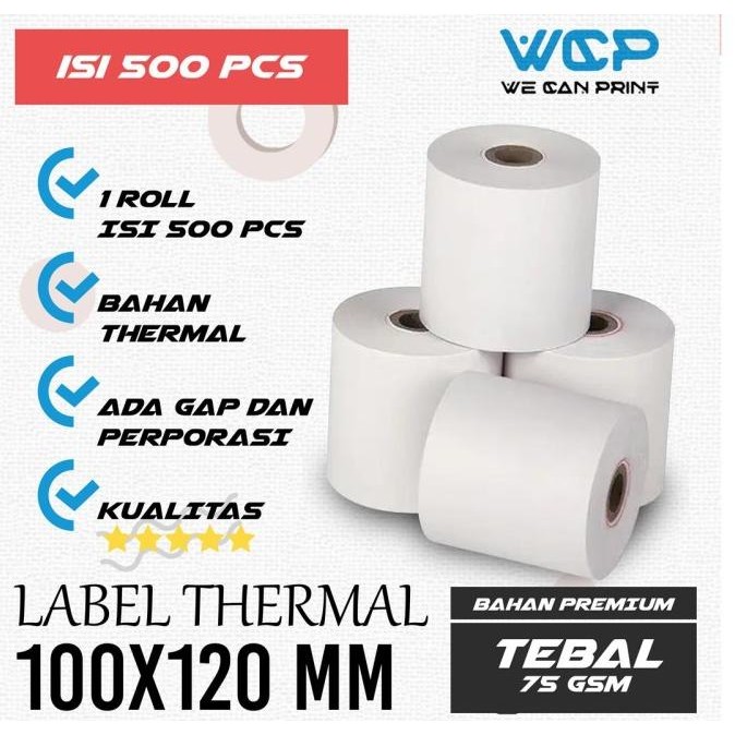

Sale Label Sticker Thermal 100X120 Kertas Sticker Printer Thermal 500 Pcs