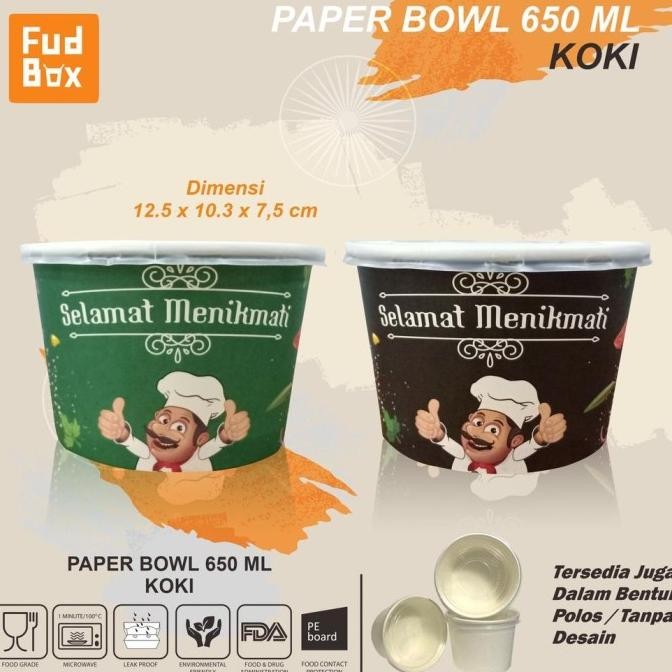 Paper Bowl Rice Bowl 650 ml Motif / Mangkok Kertas + TUTUP 100 pcs SS99