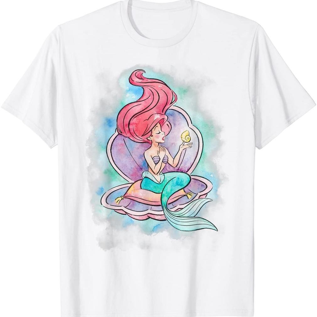 Promo Hari Ini Saja Kaos Dewasa Disney Little Mermaid Ariel In Shell Watercolor T-Shirt - Kaos Pria 