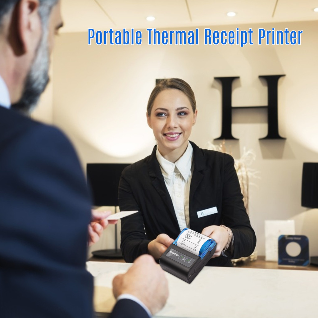 

Bisofice Portable Mini Thermal Printer 2 inch Wireless USB Receipt Bill Ticket Printer with 58mm Print Paper Compatible with iOS Android Windows for Restaurant Sales Retail