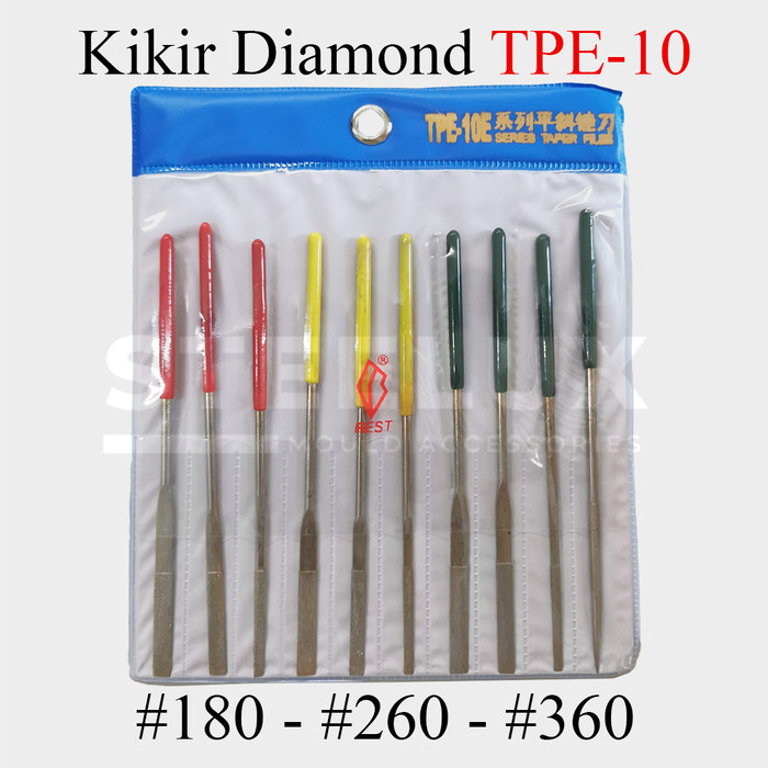 Kikir Diamond TPE-10 Set 10Pcs BEST Grit #180 #260 #360 Flat Bulat 3 4 6 mm Merah Hijau Kuning Plat 