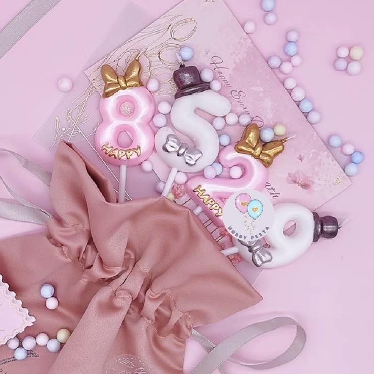 LILIN ANGKA PASTEL MOTIF TOPI PITA / LILIN ULANG TAHUN / LILIN ULTAH / BIRTHDAY CANDLE