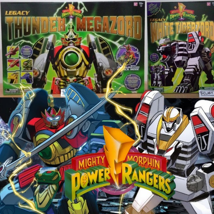SET Legacy Thunder Megazord + White Tigerzord Power Rangers Bandai ORI