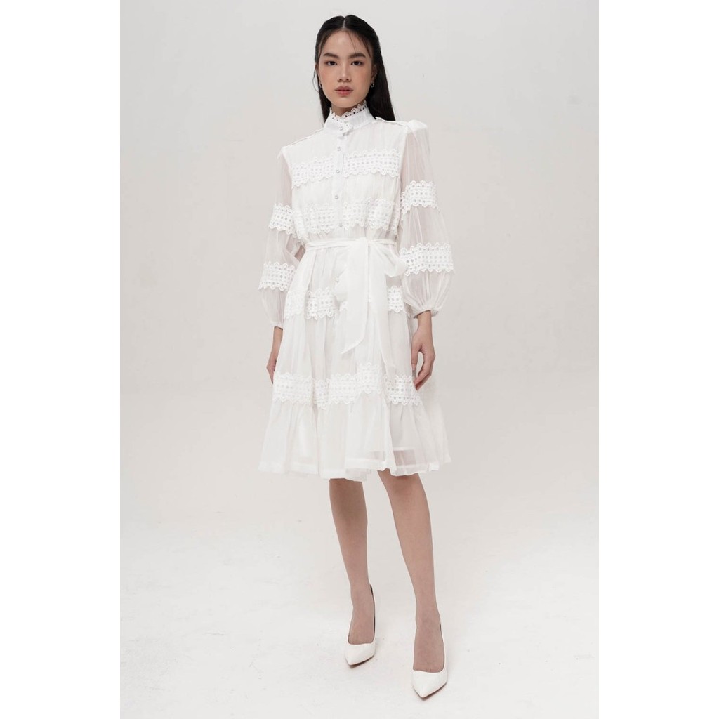 LOVE AND FLAIR - Tafeta Midi Dress In White