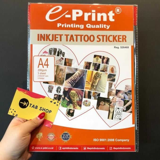 

TERMURAH - e-Print Inkjet Tattoo Sticker A4 200gsm 5lbr Kertas Tato Stiker ePrint